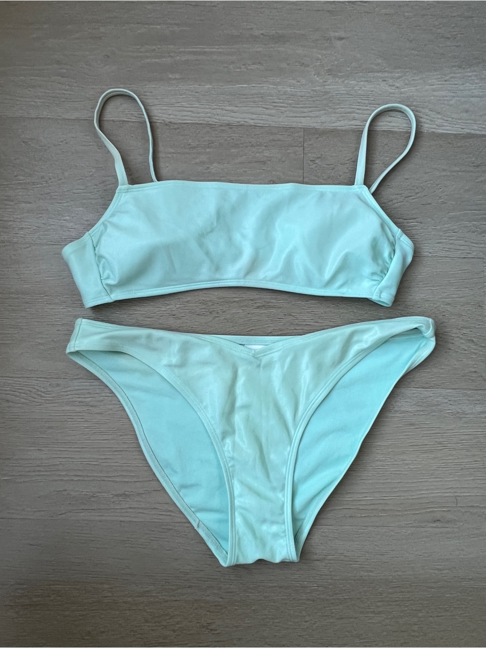 Metallic Seafoam Green Shimmer Bikini Set – Size Large